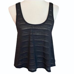 Onzie Sheer Black Cropped Tank Top Crossover Back
